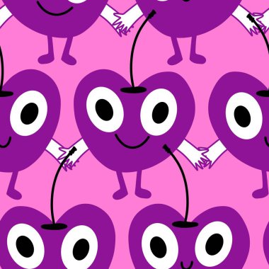 Kağıt, kumaş, çarşaf, çocuk giysileri, tekstil ürünleri, parti aksesuarları ve mutfak için yaz meyvesiz kiraz deseni. Yüksek kaliteli illüstrasyon