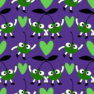 Kağıt, kumaş, çarşaf, çocuk giysileri, tekstil ürünleri, parti aksesuarları ve mutfak için yaz meyvesiz kiraz deseni. Yüksek kaliteli illüstrasyon