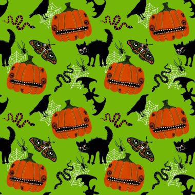 Sonbahar hasadı sebzesiz canavar Cadılar Bayramı balkabağı desenli kağıt, kumaş ve çocuk giysileri baskısı, şenlikli ambalaj ve aksesuarlar. Yüksek kaliteli illüstrasyon