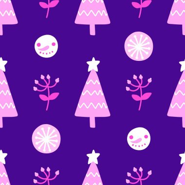 Noel ağacı kağıtları, kumaşlar, çarşaflar, yeni yıl ambalajları, çocuk giysileri baskısı ve Noel partisi aksesuarları için kusursuz kış oyuncakları deseni. Yüksek kaliteli illüstrasyon