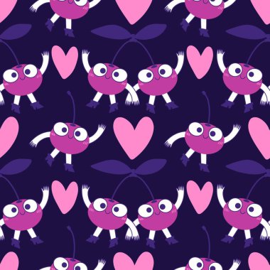 Kağıt, kumaş, çarşaf, çocuk giysileri, tekstil ürünleri, parti aksesuarları ve mutfak için yaz meyvesiz kiraz deseni. Yüksek kaliteli illüstrasyon