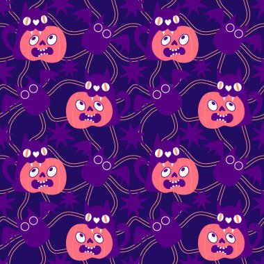 Cadılar bayramı hayvanları kusursuz kediler ve paket kağıdı, kumaş, çarşaf ve çocuk kıyafetleri ve parti aksesuarları için hayalet deseni. Yüksek kaliteli illüstrasyon