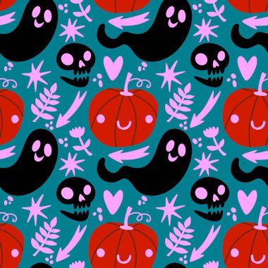 Sonbahar hasadı sebzesiz canavar Cadılar Bayramı balkabağı desenli kağıt, kumaş ve çocuk giysileri baskısı, şenlikli ambalaj ve aksesuarlar. Yüksek kaliteli illüstrasyon