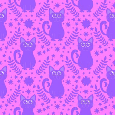 Cadılar bayramı hayvanları kusursuz kediler ve paket kağıdı, kumaş, çarşaf ve çocuk kıyafetleri ve parti aksesuarları için hayalet deseni. Yüksek kaliteli illüstrasyon