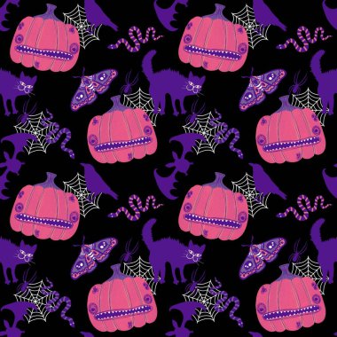 Sonbahar hasadı sebzesiz canavar Cadılar Bayramı balkabağı desenli kağıt, kumaş ve çocuk giysileri baskısı, şenlikli ambalaj ve aksesuarlar. Yüksek kaliteli illüstrasyon