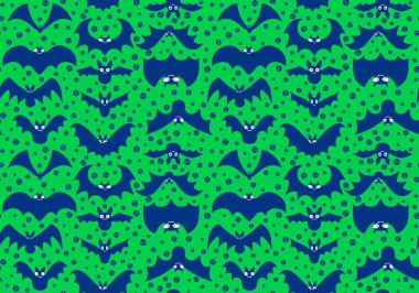 Cadılar Bayramı hayvanlarının karikatürleri karikatürsüz yarasaların canavar desenleri kağıt, kumaş, çarşaf ve çocuk giysileri baskısı ve sonbahar ambalajları ve parti aksesuarları. Yüksek kaliteli illüstrasyon