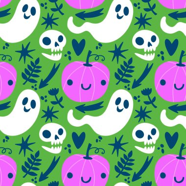 Sonbahar hasadı sebzesiz canavar Cadılar Bayramı balkabağı desenli kağıt, kumaş ve çocuk giysileri baskısı, şenlikli ambalaj ve aksesuarlar. Yüksek kaliteli illüstrasyon