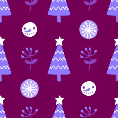 Noel ağacı kağıtları, kumaşlar, çarşaflar, yeni yıl ambalajları, çocuk giysileri baskısı ve Noel partisi aksesuarları için kusursuz kış oyuncakları deseni. Yüksek kaliteli illüstrasyon