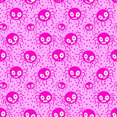 Çizgi film canavarları, duvar kağıtları, kumaşlar, tekstil ve ambalajlar, çarşaflar ve çocuk giysileri baskıları ve ambalaj kağıtları için kusursuz Cadılar Bayramı örümceği desenleri. Yüksek kaliteli illüstrasyon