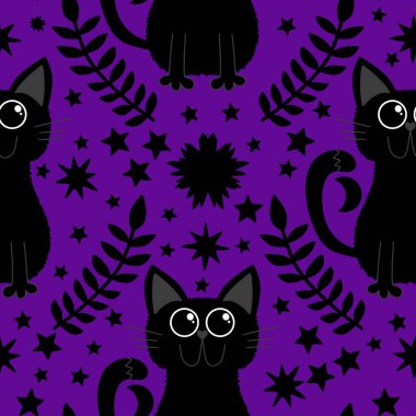 Cadılar bayramı hayvanları kusursuz kediler ve paket kağıdı, kumaş, çarşaf ve çocuk kıyafetleri ve parti aksesuarları için hayalet deseni. Yüksek kaliteli illüstrasyon