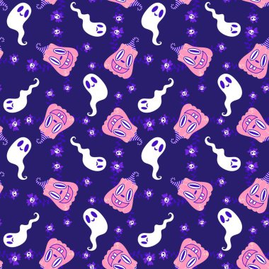 Sonbahar hasadı sebzesiz canavar Cadılar Bayramı balkabağı desenli kağıt, kumaş ve çocuk giysileri baskısı, şenlikli ambalaj ve aksesuarlar. Yüksek kaliteli illüstrasyon