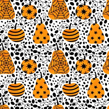 Sonbahar hasadı sebzesiz canavar Cadılar Bayramı balkabağı desenli kağıt, kumaş ve çocuk giysileri baskısı, şenlikli ambalaj ve aksesuarlar. Yüksek kaliteli illüstrasyon