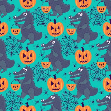 Cadılar Bayramı hayvanlarının çizgi filmlerinde kağıt, kumaş, çarşaf, çocuk giysisi baskısı, sonbahar ambalajı ve parti aksesuarları için kusursuz dinozor desenleri vardır. Yüksek kaliteli illüstrasyon