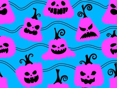 Sonbahar hasadı sebzesiz canavar Cadılar Bayramı balkabağı desenli kağıt, kumaş ve çocuk giysileri baskısı, şenlikli ambalaj ve aksesuarlar. Yüksek kaliteli illüstrasyon