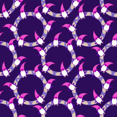 Noel hayvanları kağıt, kumaş, çarşaf, çocuk giysisi baskısı, yeni yıl ambalajı ve Noel kış ambalajı için kusursuz penguen desenleri. Yüksek kaliteli illüstrasyon