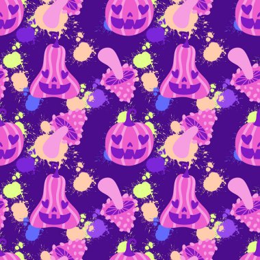 Sonbahar hasadı sebzesiz canavar Cadılar Bayramı balkabağı desenli kağıt, kumaş ve çocuk giysileri baskısı, şenlikli ambalaj ve aksesuarlar. Yüksek kaliteli illüstrasyon