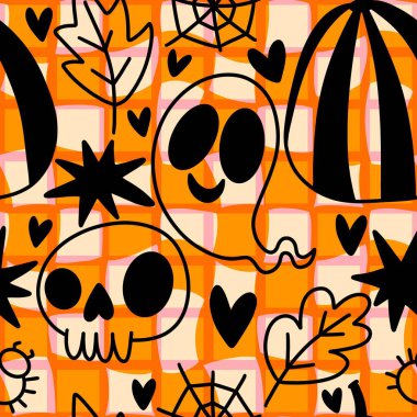 Sonbahar hasadı sebzesiz canavar Cadılar Bayramı balkabağı desenli kağıt, kumaş ve çocuk giysileri baskısı, şenlikli ambalaj ve aksesuarlar. Yüksek kaliteli illüstrasyon