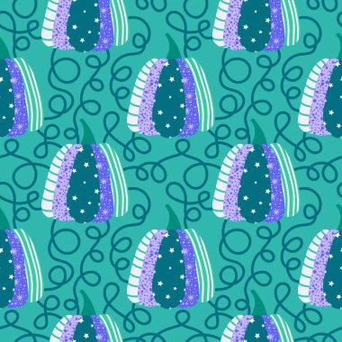 Sonbahar hasadı sebzesiz canavar Cadılar Bayramı balkabağı desenli kağıt, kumaş ve çocuk giysileri baskısı, şenlikli ambalaj ve aksesuarlar. Yüksek kaliteli illüstrasyon