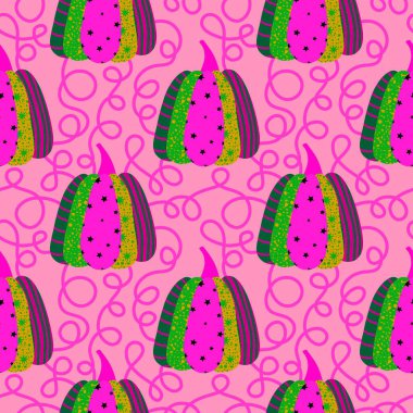 Sonbahar hasadı sebzesiz canavar Cadılar Bayramı balkabağı desenli kağıt, kumaş ve çocuk giysileri baskısı, şenlikli ambalaj ve aksesuarlar. Yüksek kaliteli illüstrasyon