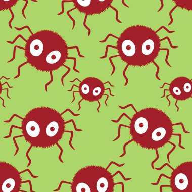 Çizgi film canavarları, duvar kağıtları, kumaşlar, tekstil ve ambalajlar, çarşaflar ve çocuk giysileri baskıları ve ambalaj kağıtları için kusursuz Cadılar Bayramı örümceği desenleri. Yüksek kaliteli illüstrasyon