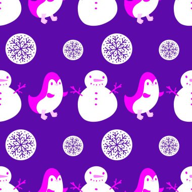 Noel hayvanları kağıt, kumaş, çarşaf, çocuk giysisi baskısı, yeni yıl ambalajı ve Noel kış ambalajı için kusursuz penguen desenleri. Yüksek kaliteli illüstrasyon