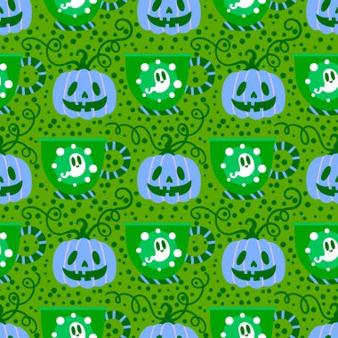 Sonbahar hasadı sebzesiz canavar Cadılar Bayramı balkabağı desenli kağıt, kumaş ve çocuk giysileri baskısı, şenlikli ambalaj ve aksesuarlar. Yüksek kaliteli illüstrasyon