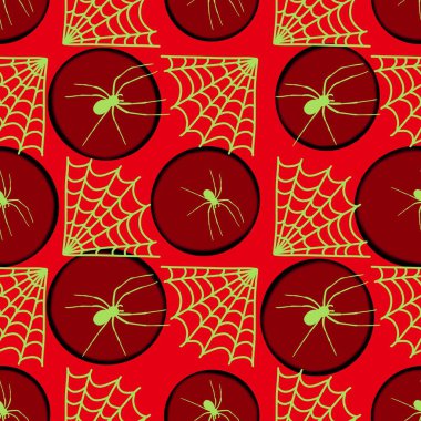 Çizgi film canavarları, duvar kağıtları, kumaşlar, tekstil ve ambalajlar, çarşaflar ve çocuk giysileri baskıları ve ambalaj kağıtları için kusursuz Cadılar Bayramı örümceği desenleri. Yüksek kaliteli illüstrasyon