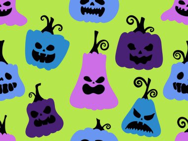 Sonbahar hasadı sebzesiz canavar Cadılar Bayramı balkabağı desenli kağıt, kumaş ve çocuk giysileri baskısı, şenlikli ambalaj ve aksesuarlar. Yüksek kaliteli illüstrasyon