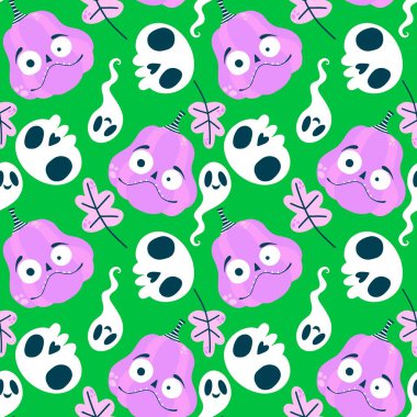 Sonbahar hasadı sebzesiz canavar Cadılar Bayramı balkabağı desenli kağıt, kumaş ve çocuk giysileri baskısı, şenlikli ambalaj ve aksesuarlar. Yüksek kaliteli illüstrasyon