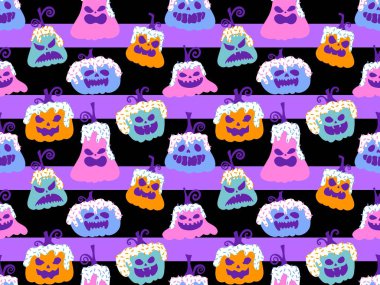 Sonbahar hasadı sebzesiz canavar Cadılar Bayramı balkabağı desenli kağıt, kumaş ve çocuk giysileri baskısı, şenlikli ambalaj ve aksesuarlar. Yüksek kaliteli illüstrasyon