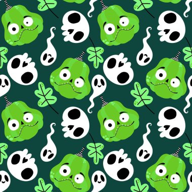 Sonbahar hasadı sebzesiz canavar Cadılar Bayramı balkabağı desenli kağıt, kumaş ve çocuk giysileri baskısı, şenlikli ambalaj ve aksesuarlar. Yüksek kaliteli illüstrasyon