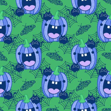 Cadılar Bayramı hayvanları kağıt, kumaş, çarşaf ve çocuk kıyafetleri ve parti aksesuarları için kusursuz kedi desenleri. Yüksek kaliteli illüstrasyon