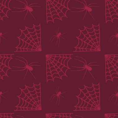 Çizgi film canavarları, duvar kağıtları, kumaşlar, tekstil ve ambalajlar, çarşaflar ve çocuk giysileri baskıları ve ambalaj kağıtları için kusursuz Cadılar Bayramı örümceği desenleri. Yüksek kaliteli illüstrasyon