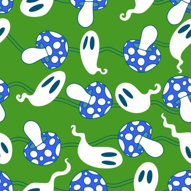 Cadılar Bayramı hayaletleri kağıt, kumaş, çarşaf ve çocuk giysileri baskısı, ambalaj ve şenlikli aksesuarlar için kusursuz çizgi film desenleri. Yüksek kaliteli illüstrasyon