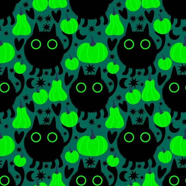 Cadılar Bayramı hayvanları kağıt, kumaş, çarşaf ve çocuk kıyafetleri ve parti aksesuarları için kusursuz kedi desenleri. Yüksek kaliteli illüstrasyon