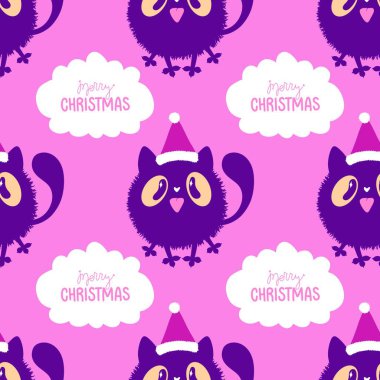 Çizgi filmlerdeki komik kediler ambalajsız Noel desenleri ve çocuk giysileri baskısı ve şenlikli ambalajlar ve kumaşlar ve çarşaflar ve yeni yıl ve Noel. Yüksek kaliteli illüstrasyon