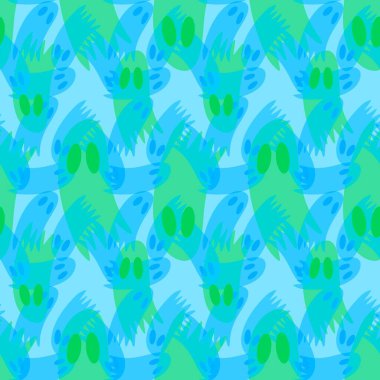 Cadılar Bayramı hayaletleri kağıt, kumaş, çarşaf ve çocuk giysileri baskısı, ambalaj ve şenlikli aksesuarlar için kusursuz çizgi film desenleri. Yüksek kaliteli illüstrasyon