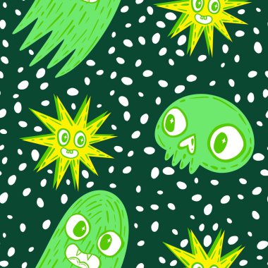 Cadılar Bayramı hayaletleri kağıt, kumaş, çarşaf ve çocuk giysileri baskısı, ambalaj ve şenlikli aksesuarlar için kusursuz çizgi film desenleri. Yüksek kaliteli illüstrasyon