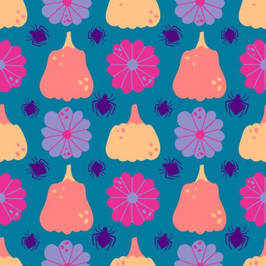 Sonbahar hasadı sebzesiz canavar Cadılar Bayramı balkabağı desenli kağıt, kumaş ve çocuk giysileri baskısı, şenlikli ambalaj ve aksesuarlar. Yüksek kaliteli illüstrasyon