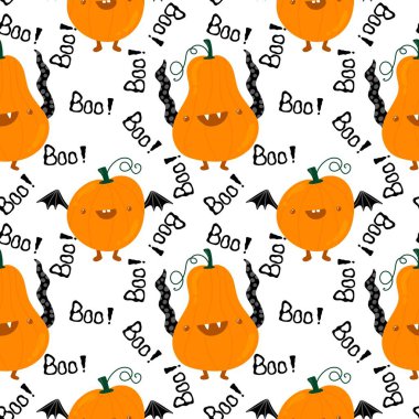 Sonbahar hasadı sebzesiz canavar Cadılar Bayramı balkabağı desenli kağıt, kumaş ve çocuk giysileri baskısı, şenlikli ambalaj ve aksesuarlar. Yüksek kaliteli illüstrasyon