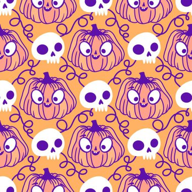 Sonbahar hasadı sebzesiz canavar Cadılar Bayramı balkabağı desenli kağıt, kumaş ve çocuk giysileri baskısı, şenlikli ambalaj ve aksesuarlar. Yüksek kaliteli illüstrasyon