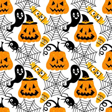 Sonbahar hasadı sebzesiz canavar Cadılar Bayramı balkabağı desenli kağıt, kumaş ve çocuk giysileri baskısı, şenlikli ambalaj ve aksesuarlar. Yüksek kaliteli illüstrasyon