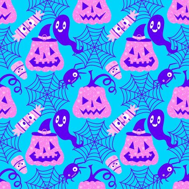 Sonbahar hasadı sebzesiz canavar Cadılar Bayramı balkabağı desenli kağıt, kumaş ve çocuk giysileri baskısı, şenlikli ambalaj ve aksesuarlar. Yüksek kaliteli illüstrasyon