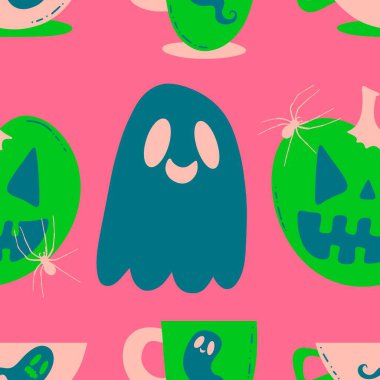 Sonbahar hasadı sebzesiz canavar Cadılar Bayramı balkabağı desenli kağıt, kumaş ve çocuk giysileri baskısı, şenlikli ambalaj ve aksesuarlar. Yüksek kaliteli illüstrasyon