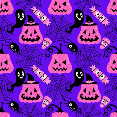 Sonbahar hasadı sebzesiz canavar Cadılar Bayramı balkabağı desenli kağıt, kumaş ve çocuk giysileri baskısı, şenlikli ambalaj ve aksesuarlar. Yüksek kaliteli illüstrasyon