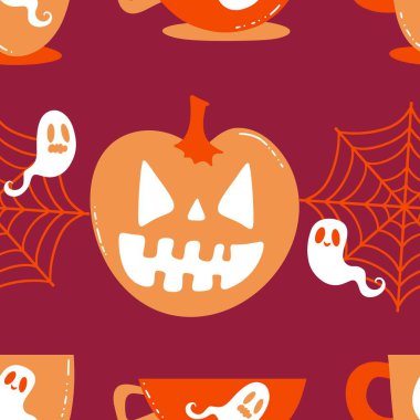 Sonbahar hasadı sebzesiz canavar Cadılar Bayramı balkabağı desenli kağıt, kumaş ve çocuk giysileri baskısı, şenlikli ambalaj ve aksesuarlar. Yüksek kaliteli illüstrasyon