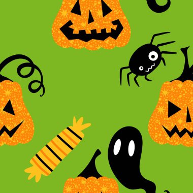 Sonbahar hasadı sebzesiz canavar Cadılar Bayramı balkabağı desenli kağıt, kumaş ve çocuk giysileri baskısı, şenlikli ambalaj ve aksesuarlar. Yüksek kaliteli illüstrasyon