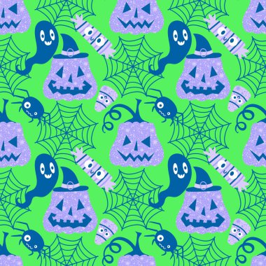 Sonbahar hasadı sebzesiz canavar Cadılar Bayramı balkabağı desenli kağıt, kumaş ve çocuk giysileri baskısı, şenlikli ambalaj ve aksesuarlar. Yüksek kaliteli illüstrasyon