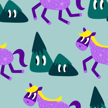 2026 yılının yılbaşı hayvanlarının paketleri ve parti aksesuarları ve çocuk kıyafetleri ve moda tekstili için kusursuz Noel atları modelleri.