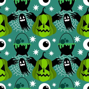 Sonbahar hasadı sebzesiz canavar Cadılar Bayramı balkabağı desenli kağıt, kumaş ve çocuk giysileri baskısı, şenlikli ambalaj ve aksesuarlar. Yüksek kaliteli illüstrasyon
